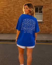 Kids T-shirt Jesus Loves You (blue)