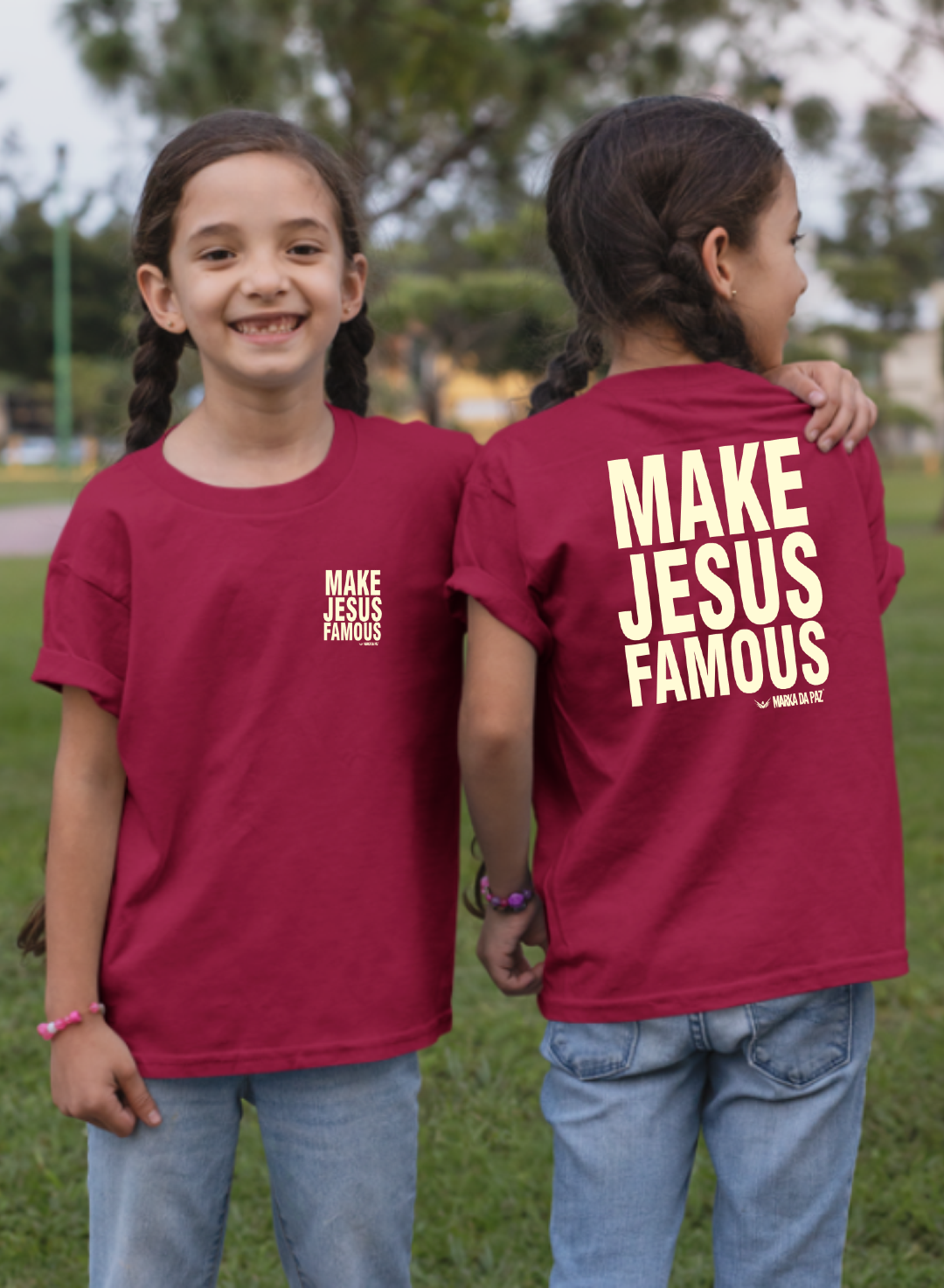 Kids T-shirt Make Jesus Famous (wine red)